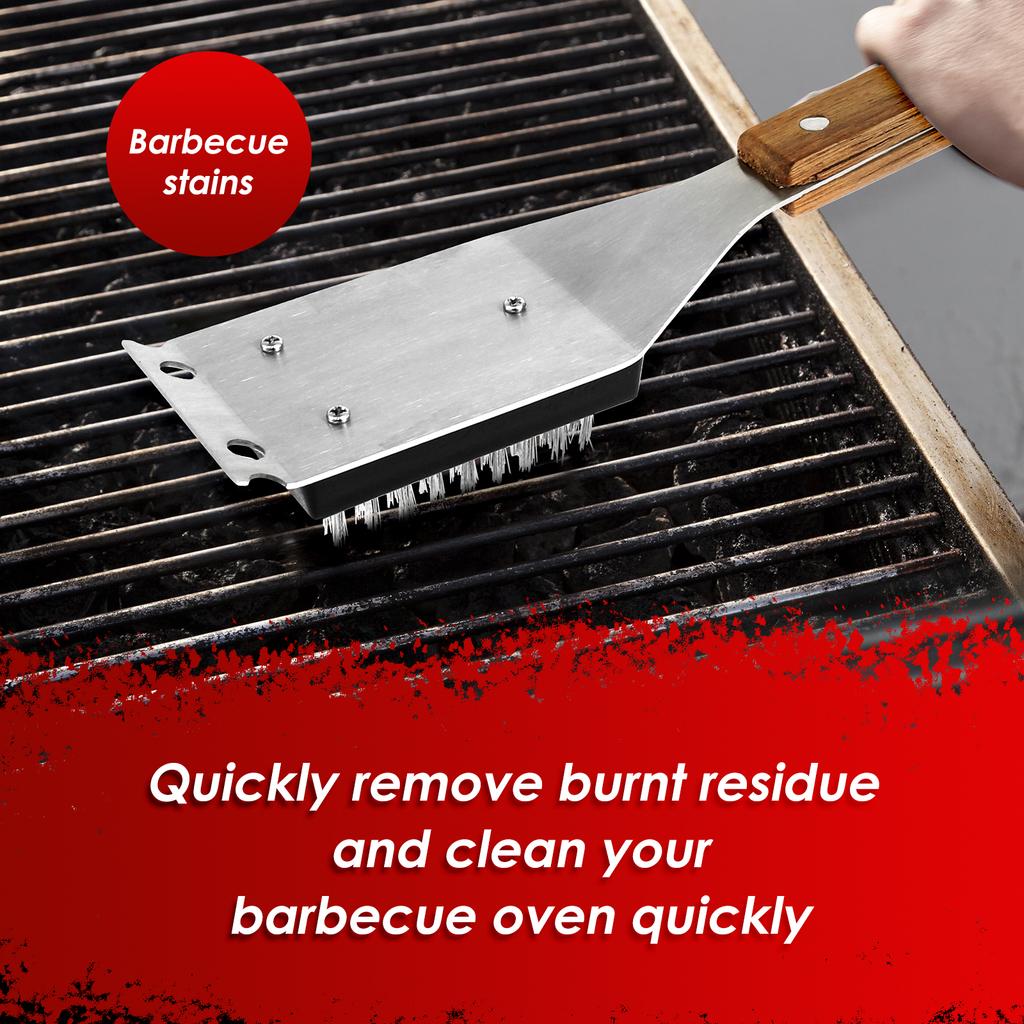 2Pcs Barbecue Brush 15 Inch BBQ Brush Kit Outdoor Effective Grill Cleaning Brush with Wood Handle and Scraper for Grill Cleaning