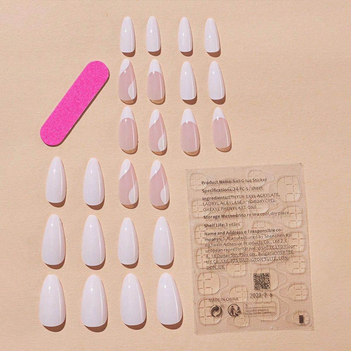 

White Almond French Wearable False Nail Tips