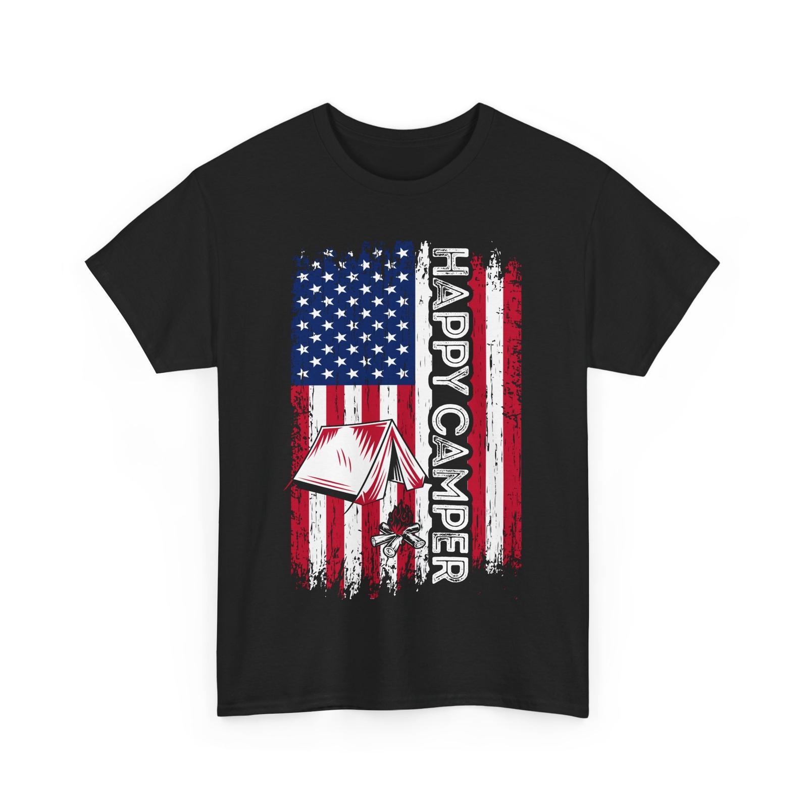 Happy Camper American Flag T-shirt, Father s Day Dad Camper T-shirt XL