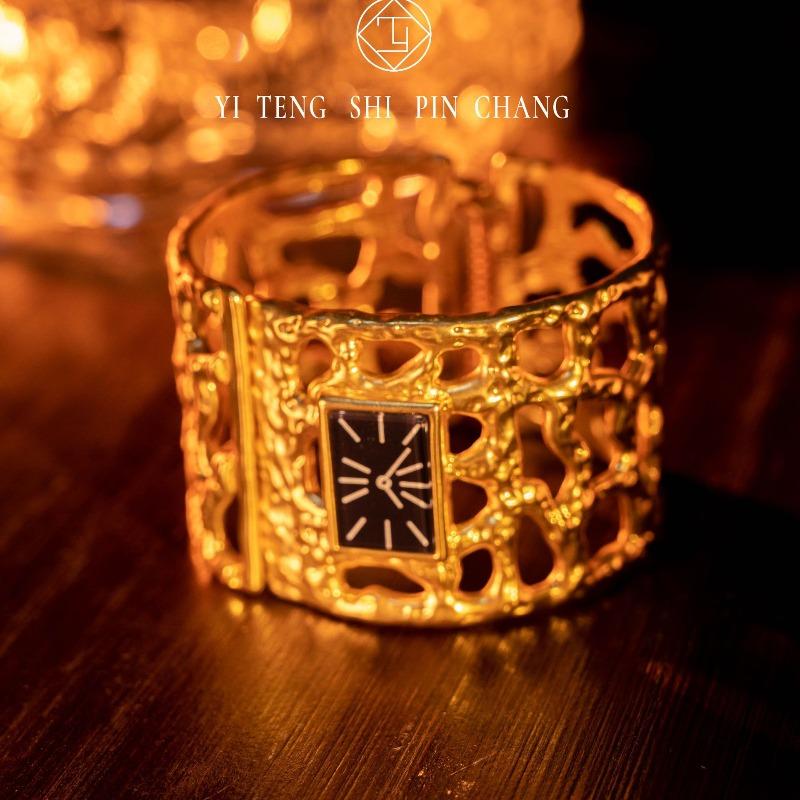 Retro Brass Electroplated Real Gold Watch Style Temperament High Cold Necklace Bracelet Women's Model