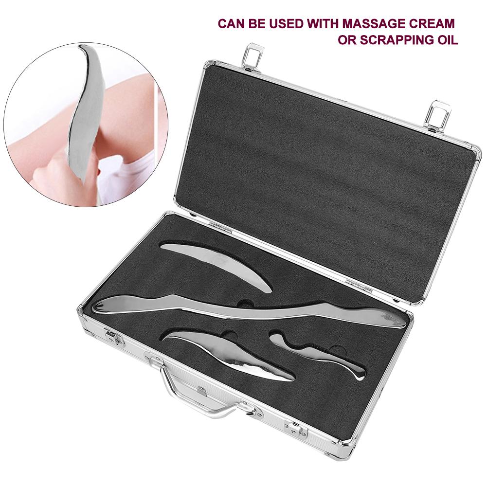 4pcs / set Professional Stainless Steel Gua Sha Scraping Massage Health Care Tools Kit with Aluminum