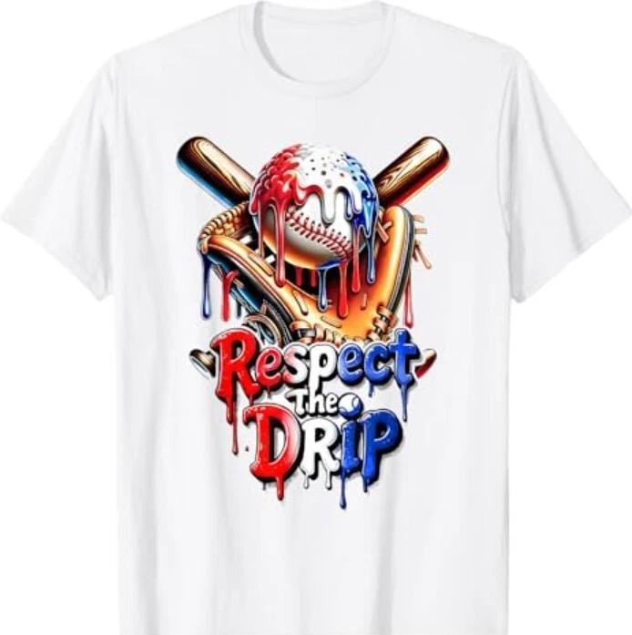 Red White Blue Baseball Ice Cream Drip Youth Boys Baseball T-Shirt S