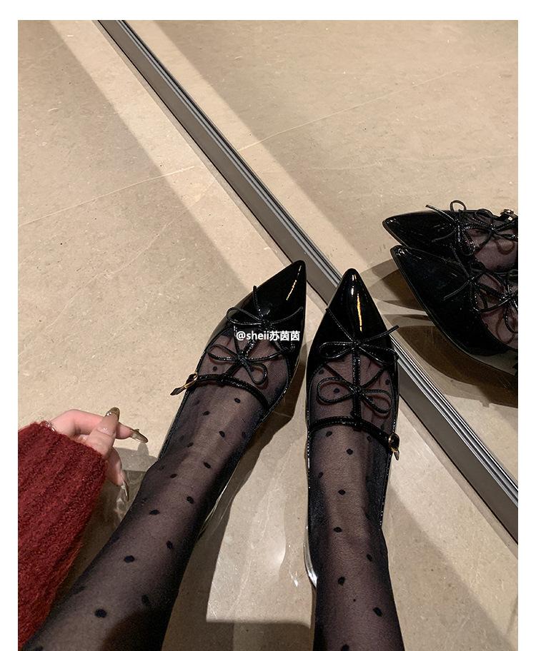 

[Su Yinyin of the same style] Hepburn dinner party~ pointed bow, shallow mouth flat bottom Mary Jane single shoes, women s banquet shoes 35
