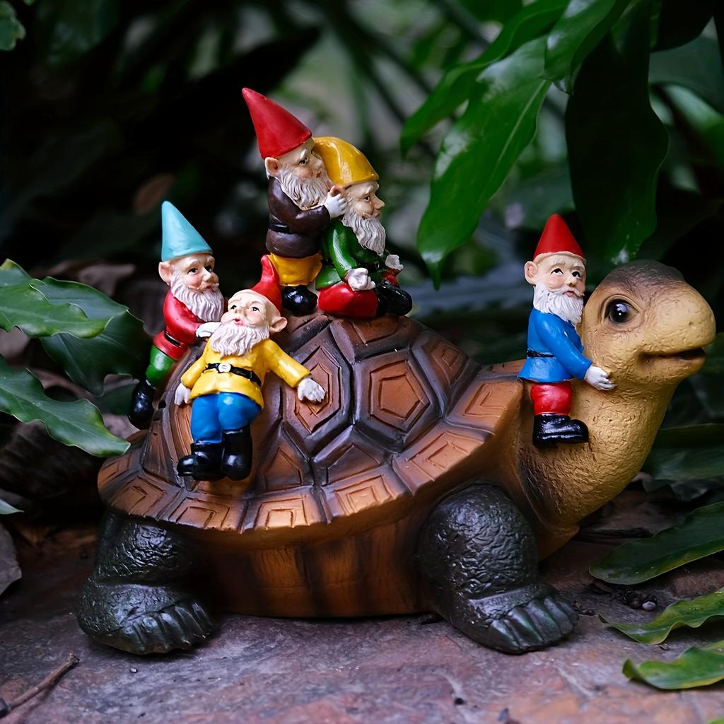 1 Stück Schildkröten-Gnom-Statue, Kunstharz-Kunsthandwerk für den Garten im Freien, Feengarten-Kunstornamente, Landschaftsbau-DIY-Gartenskulpturen, für Hof, Rasen, Balkon, Heimdekoration