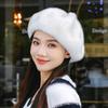 Women Fluffy Fur Beret Cap Solid Color Plush Warm Octagonal Hat For Lady Female Casual Anti-Cold Mink Velvet Pumpkin Hats