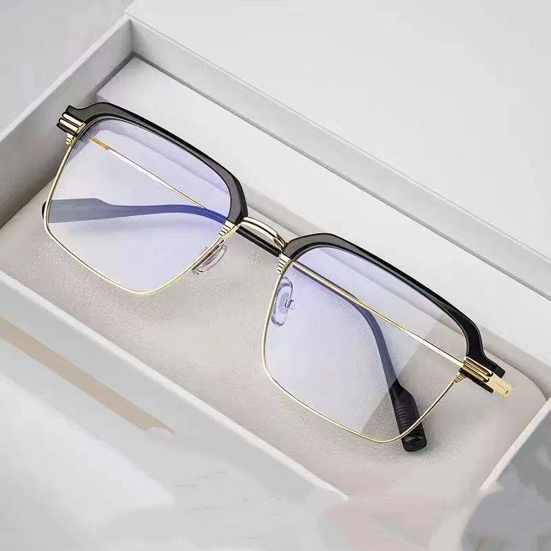 New Anti Blue Light Glasses Men Women Eyewear Phone Computer Reading Glasses Metal Half Square Frame Presbyopia Eyeglasses