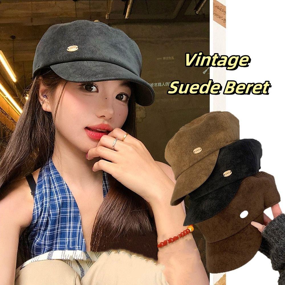 Vintage Suede Beret Flat Brim Beanie Cap Fashion Painter Berets  Women