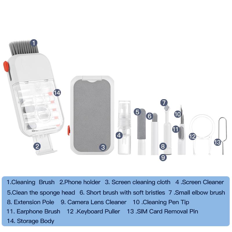 

14 in 1 Digital Electronic Cleaning Set Screen Cleaning Bracket Design Phone Keyboard Cleaner Kit Portable Multipurpose