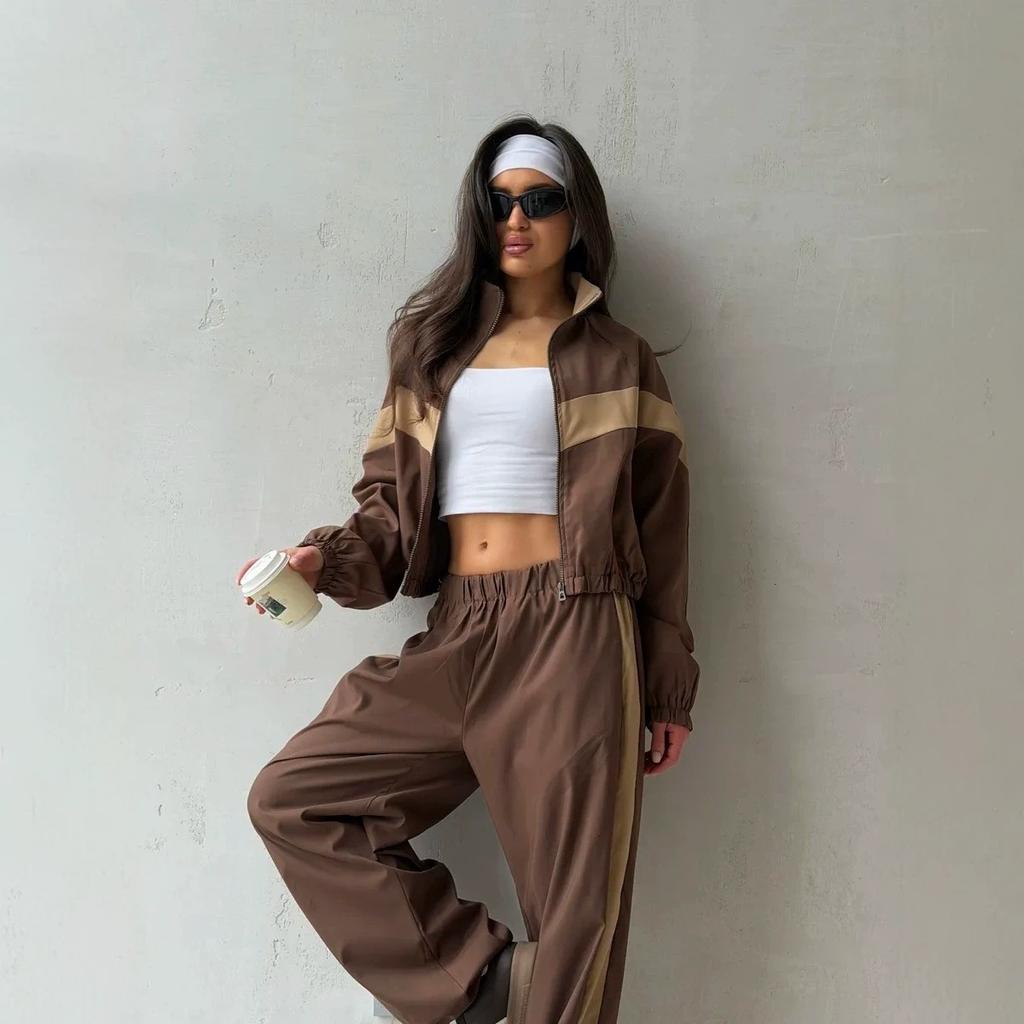European and American fashion casual women's clothing long-sleeved contrasting sports jacket trousers suit street style suit women