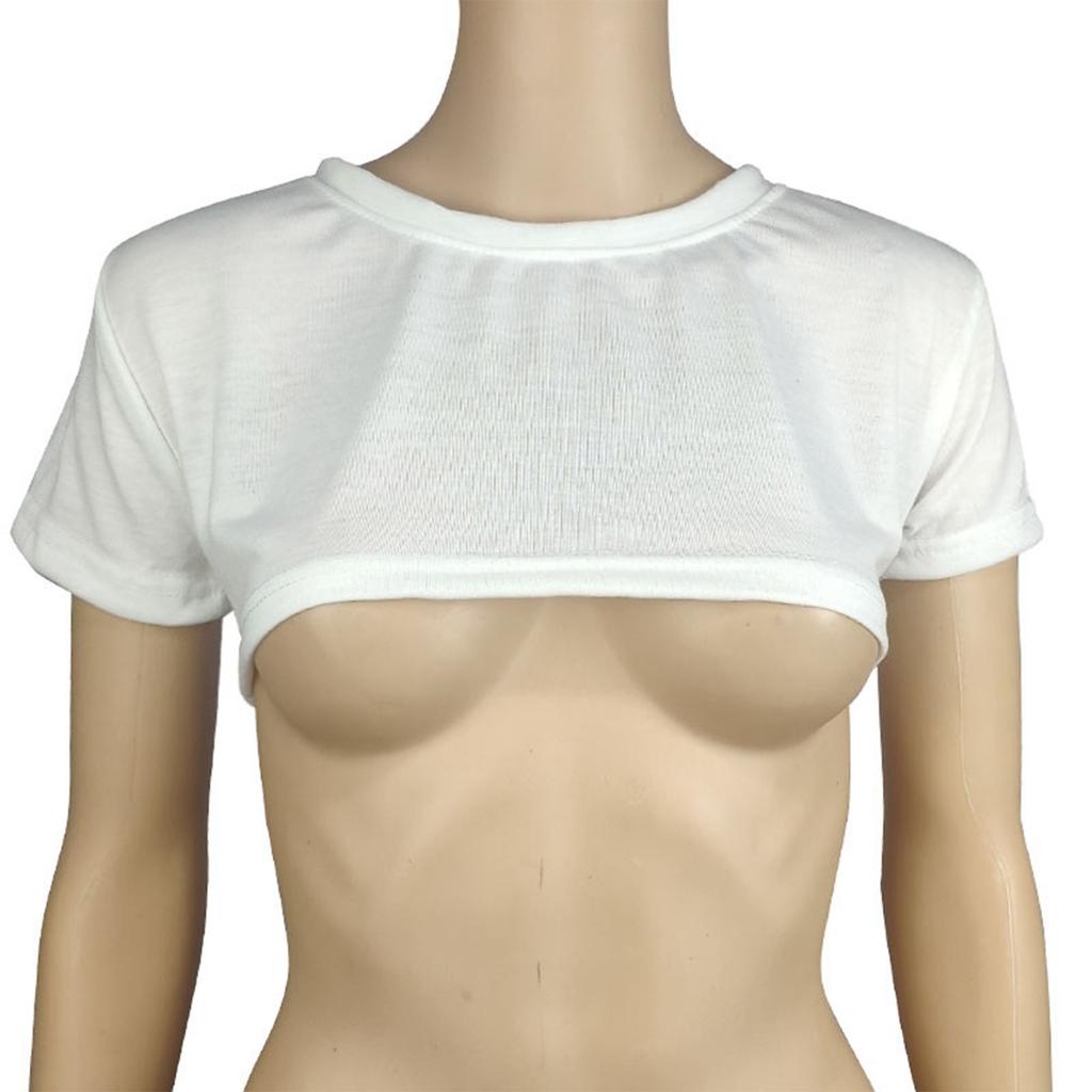 Damen Two Yuan Einfarbiges Brust-Kurz-T-Shirt Süßes Tag Sexy Crop Kurzarm-T-Shirt
