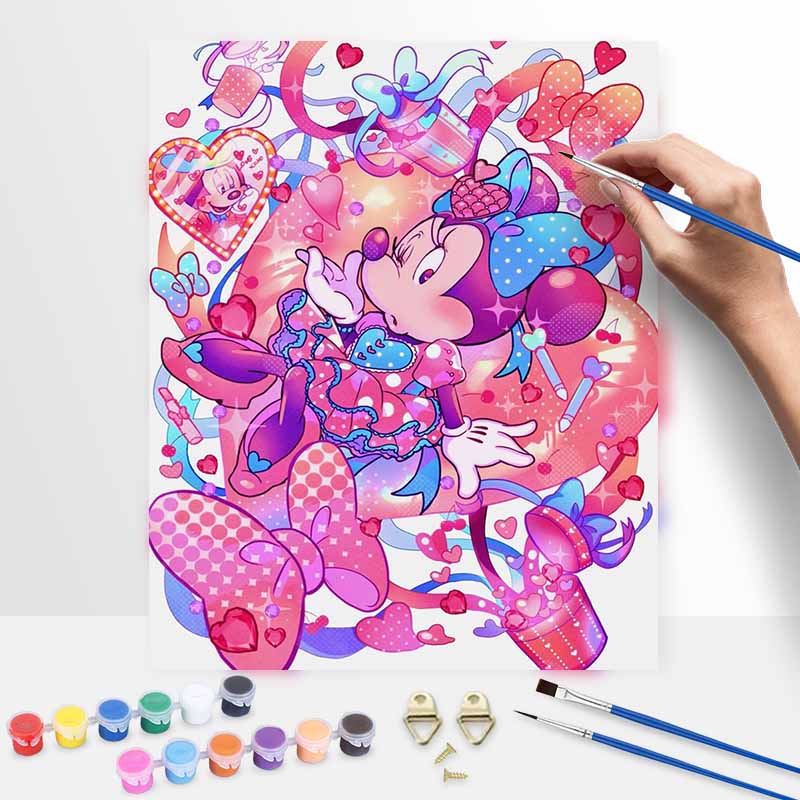 Disney Digital Oil Painting Minnie Mouse Romantic Heart Pink Aesthetic Painting Art Handmade Diy Gift Home Decoration