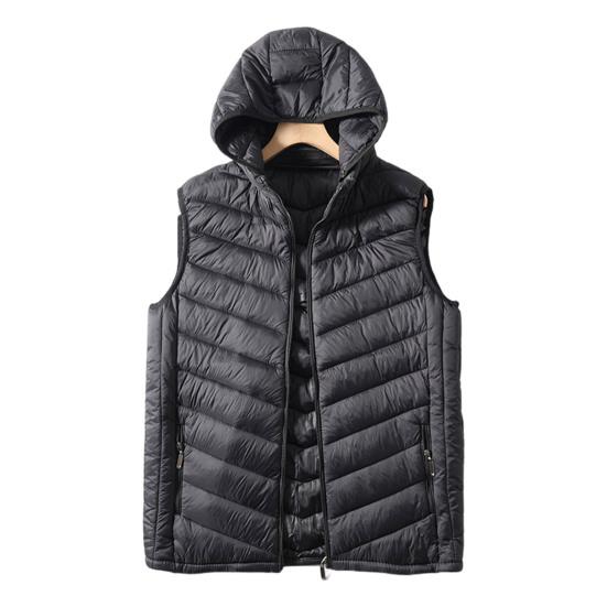 Men Winter Waistcoat Hooded Sleeveless Zipper Closure Vest Coat with Pockets Solid Color Casual Cotton Waistcoat