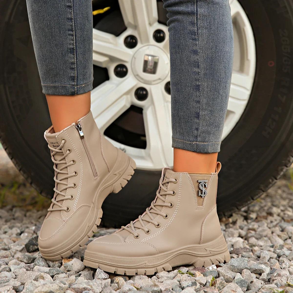 

Модные женские ботильоны, новые туфли на платформе со шнуровкой для женщин, кроссовки, повседневные женские короткие ботинки на платформе для активного отдыха Zapatos De Mujer 36 хаки