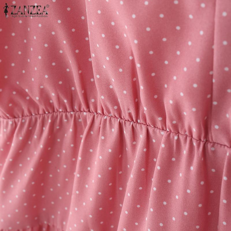 ZANZEA T-shirts d'été pour femmes à patchwork à pois décontractés à manches courtes