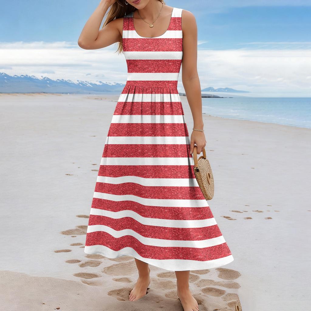 Ladies' striped summer casual and fashionable sleeveless long dress