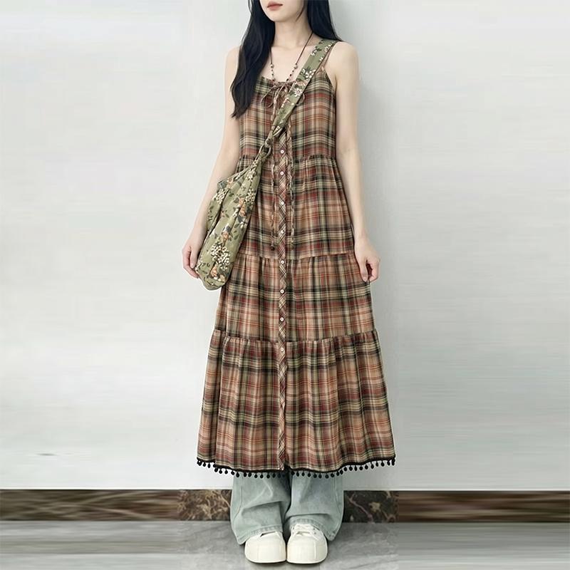 ZANZEA Women Plaid Print Summer Casual V-Neck Sleeveless Straps Camisoles Dresses
