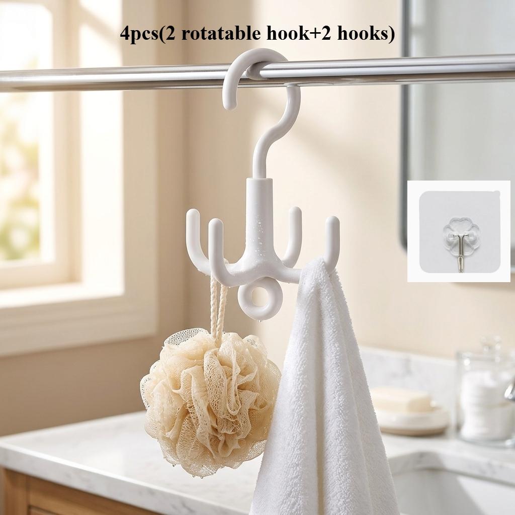 4pcs Set (2pcs Rotating Hooks And 2pcs Fixed Hooks) 360-Degree Four-Claw Rotating Hooks, Suitable for Bags, Neckties, Scarves, Belts,