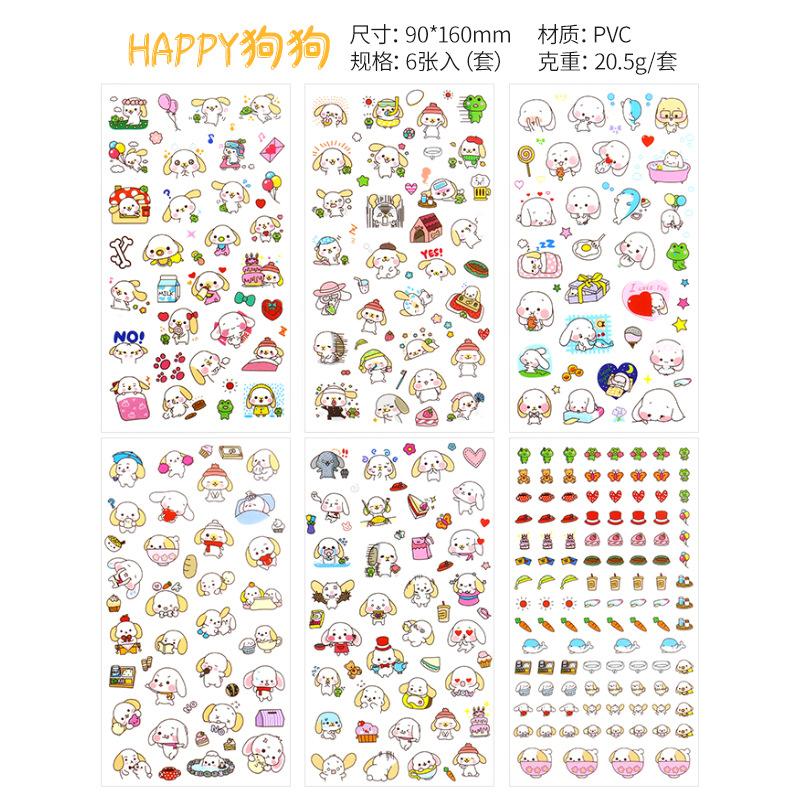 6Pcs/Lot Waterproof Cartoon Transparent Pvc Stickers DIY Hand Account Diary Decorative Stickers Kawaii Phone Cup Stickers