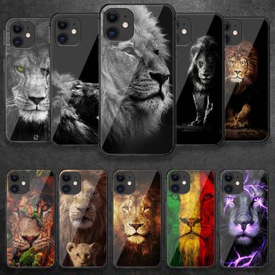 Lion Animal King Tempered Glass Phone Case For iPhone Samsung Galaxy Redmi Xiaomi Note S A 16 15 14 13 12 11 20 21 22 23 53 54 Pro Plus Ultra Cover