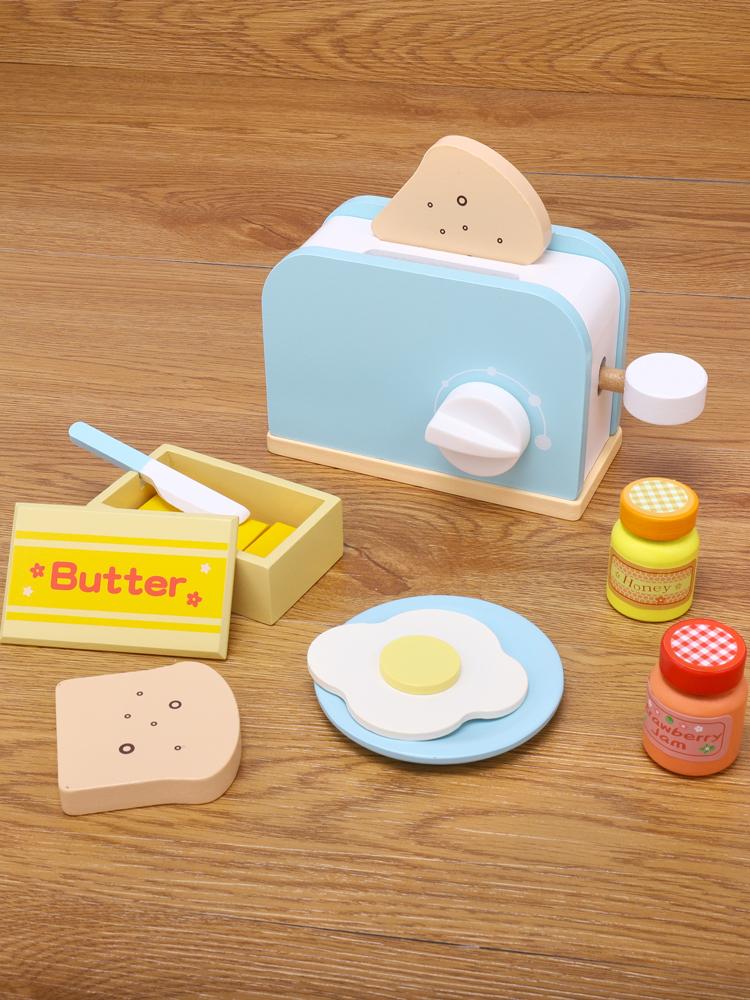 Wooden Kitchen Pretend Play Toy Simulation Wooden Toaster Machine Baby Early Learning Educational Toys