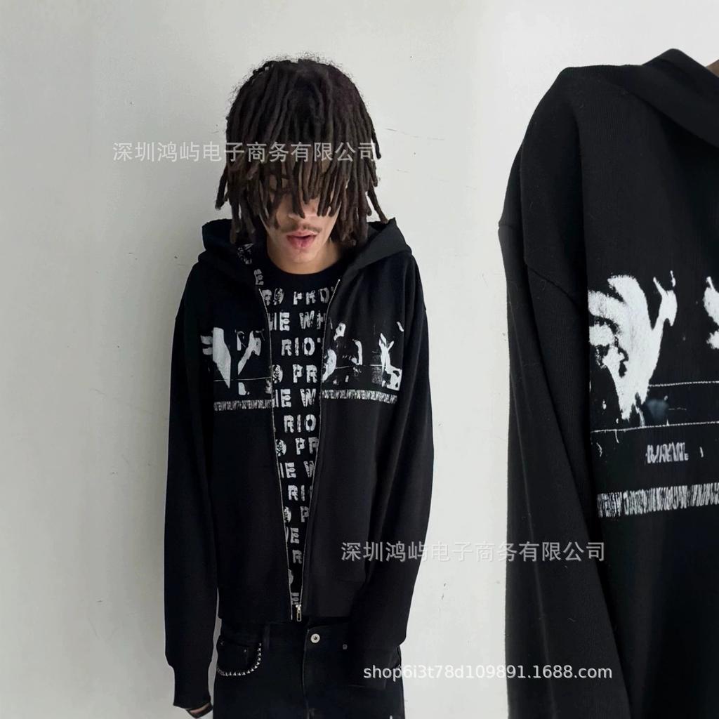 Street Style Striped Printing Personalized Design Trendy and Cool Wear Cardigan Men's and Women's Same Sweater On the New