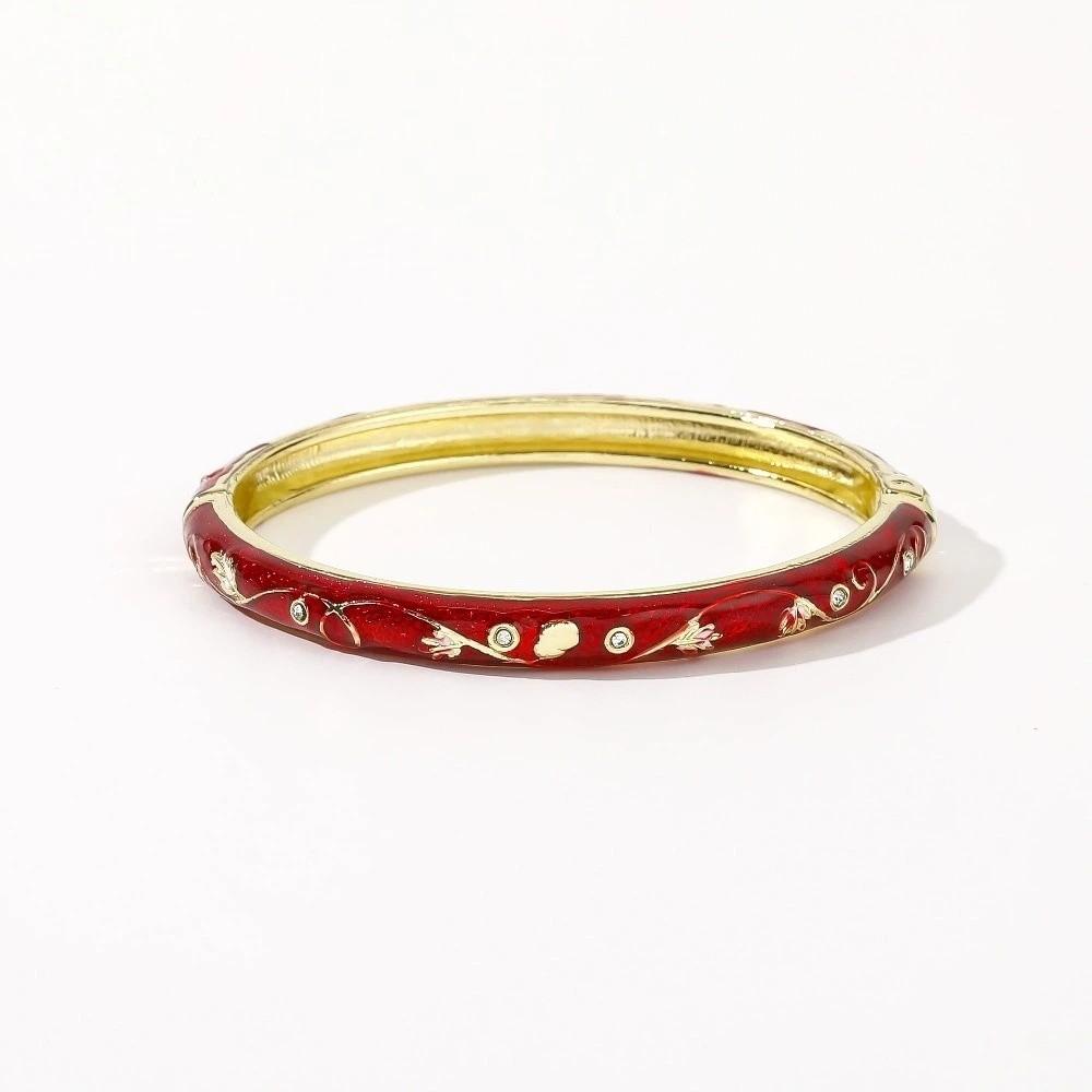 

Enamel Vintage Cloisonne Bangle Traditional Small Floral Chinese Flower Bangle Chinese Ethnic Women s Hand Bracelet прозорий червоний колір
