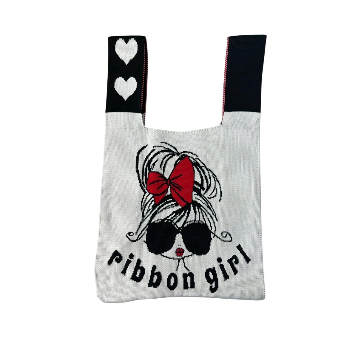 

Вязаная сумка-тоут, размер А4, большая вместимость, легкая, экологичная, складная, минималистичная, дизайн Девочка с лентой и животное Шнауцер, женская (Девочка с лентой