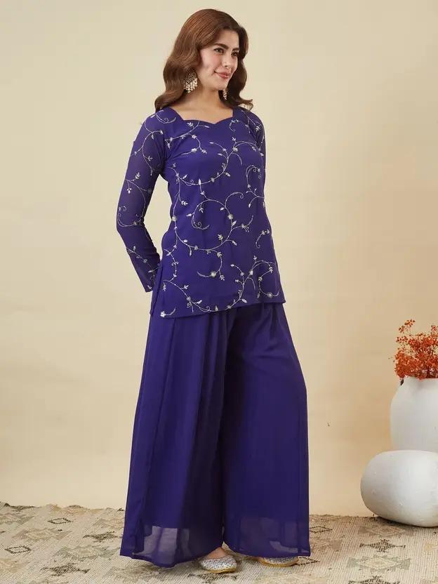Damen Designer Partykleidung Georgette Kurta Palazzo Dupatta Set Indisches Bollywood Wear Kleid