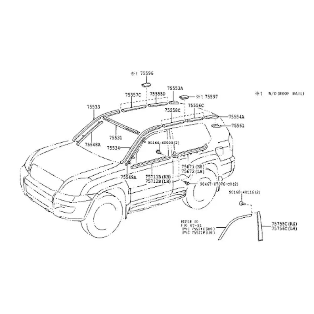 Entfernungssatz Dachgepäckträgerabdeckung Schwarz 75596-0E040 Zubehör Entfernungssatz 75596-35030 2007-2014 Für Toyota FJ-Cruiser
