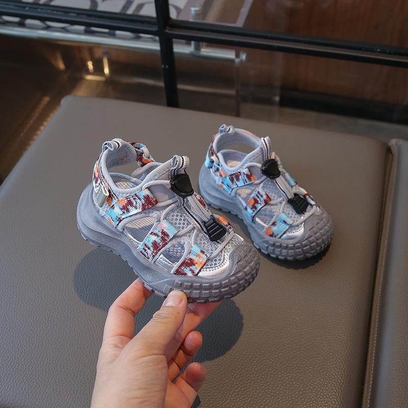 

Boys Girls Beach Shoes Handsome Non-slip Kids Sports Sandals Candy Color 2025 Summer New Children Casual Shoes Toes Capped Soft 21 серый