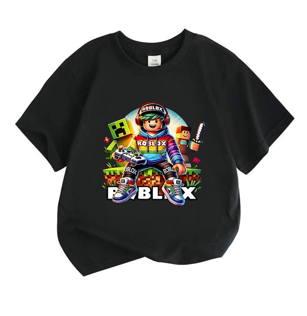 Kids Boys Girls 100% Cotton Crew Neck Short Sleeve T-Shirt, Cute Game Character Print Casual Soft Tees for Children Summer Daily Wear Party Gift Tops