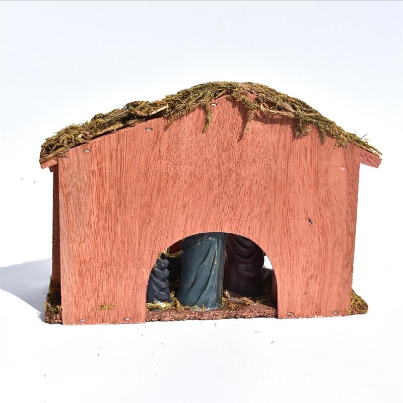 Permanent Religious Birth Manger Display With Oaken Stable And Rosin Figures