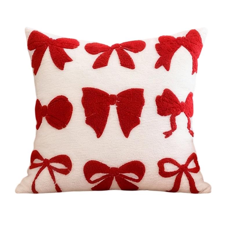 Throw Pillow Case with Tufted Embroidered Bows Design Decorative Cushion Cover for Elegant Living Room Bedroom Decors