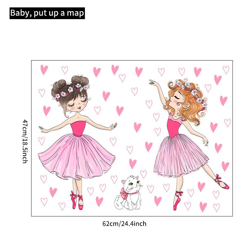 Cartoon Ballet Dancing Cat with Heart Stickers for Girls Room Wall Decor Kids Bedroom Nursery Removable Wall Art