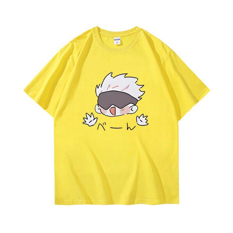 Jujutsu Battle Anime Peripheral Gojo Wu Pure Cotton Cartoon Printed Unisexs and Unisexs Clothing Summer New Short Sleeves