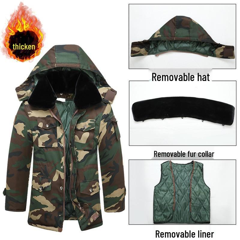 Men's Camouflage Cold-Proof Cotton Overcoat, Thickened & Padded, Mid-Length, Plus Size Winter Workwear Jacket