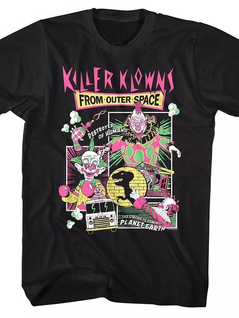 Men's Killer Klowns From Outer Space Movies Graphic T-shirt Black Retro Movie Theme Shirt Cotton Breathable Unisex  Oversized