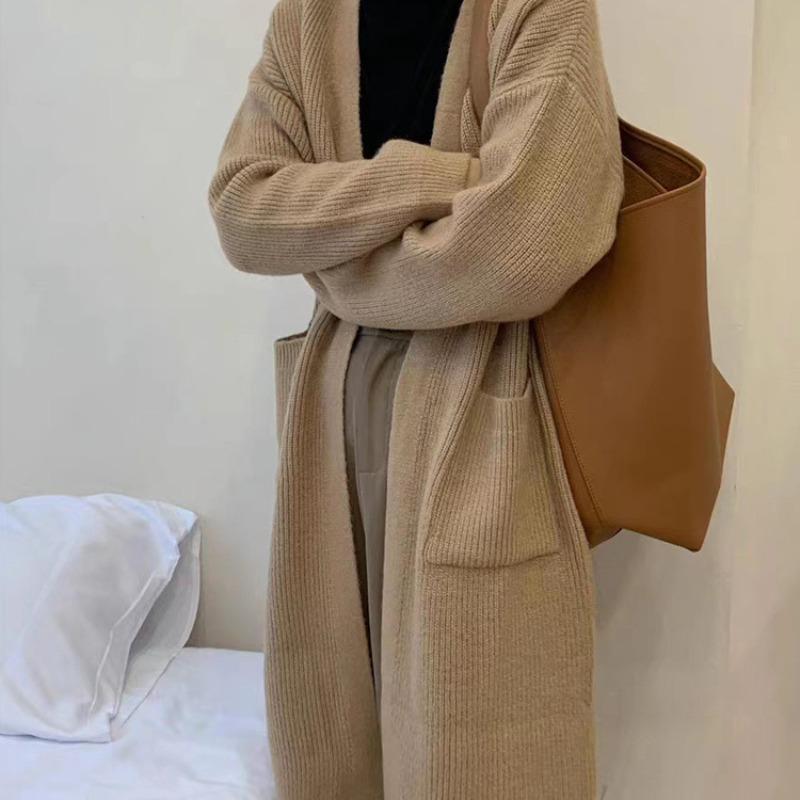 New Loose and Lazy Style Casual Versatile Knitted Cardigan Women's Autumn Medium and Long Outer Sweater Jacket