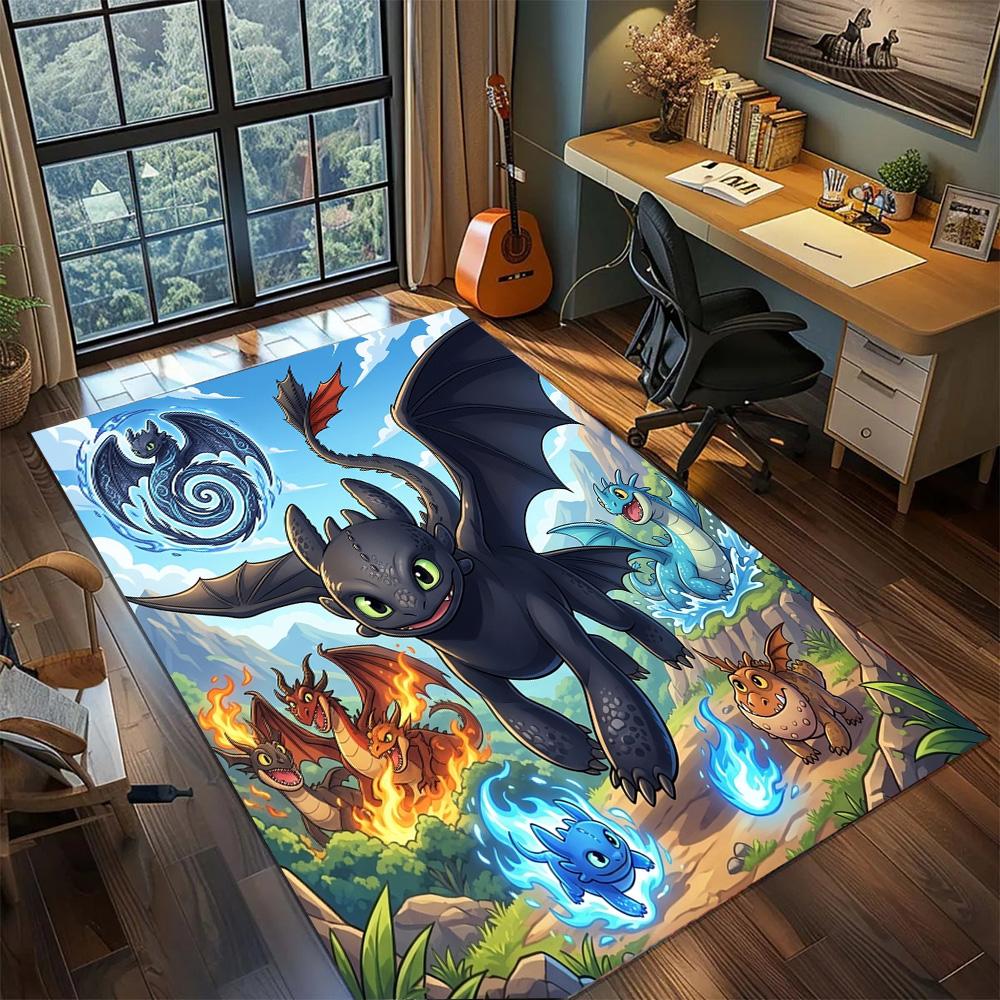 Toothless Night Fury Washable Rug Carpet Non Slip Floor Mat Large Area Gamer Bedroom Home Room Decor.-TING