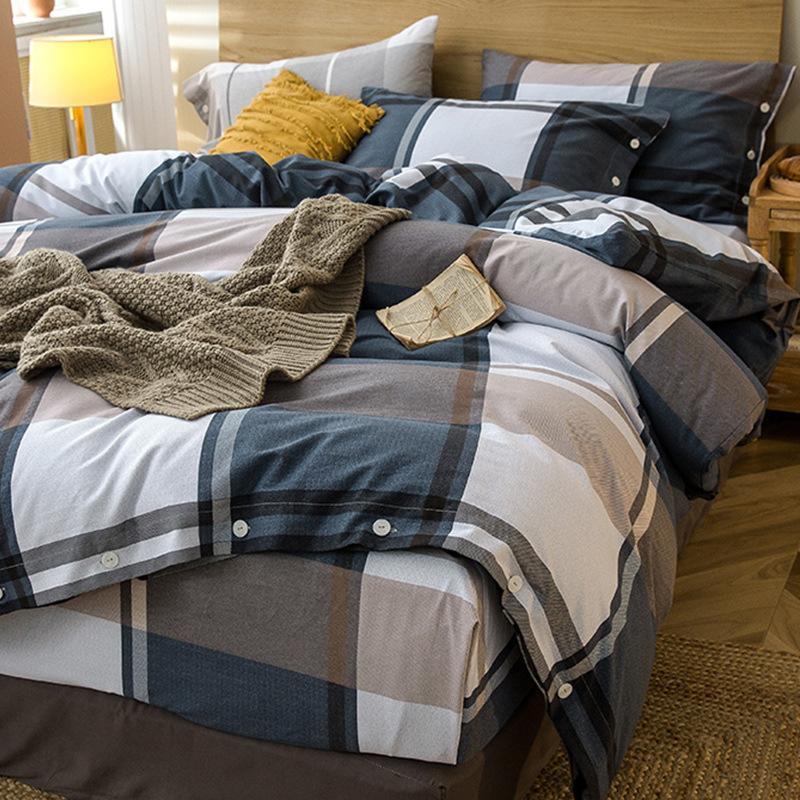 Simple Bed Pure Cotton Polished Four-Piece Cotton Quilt Cover Thickened Warm Bed Sheet 1.8M Double Bed