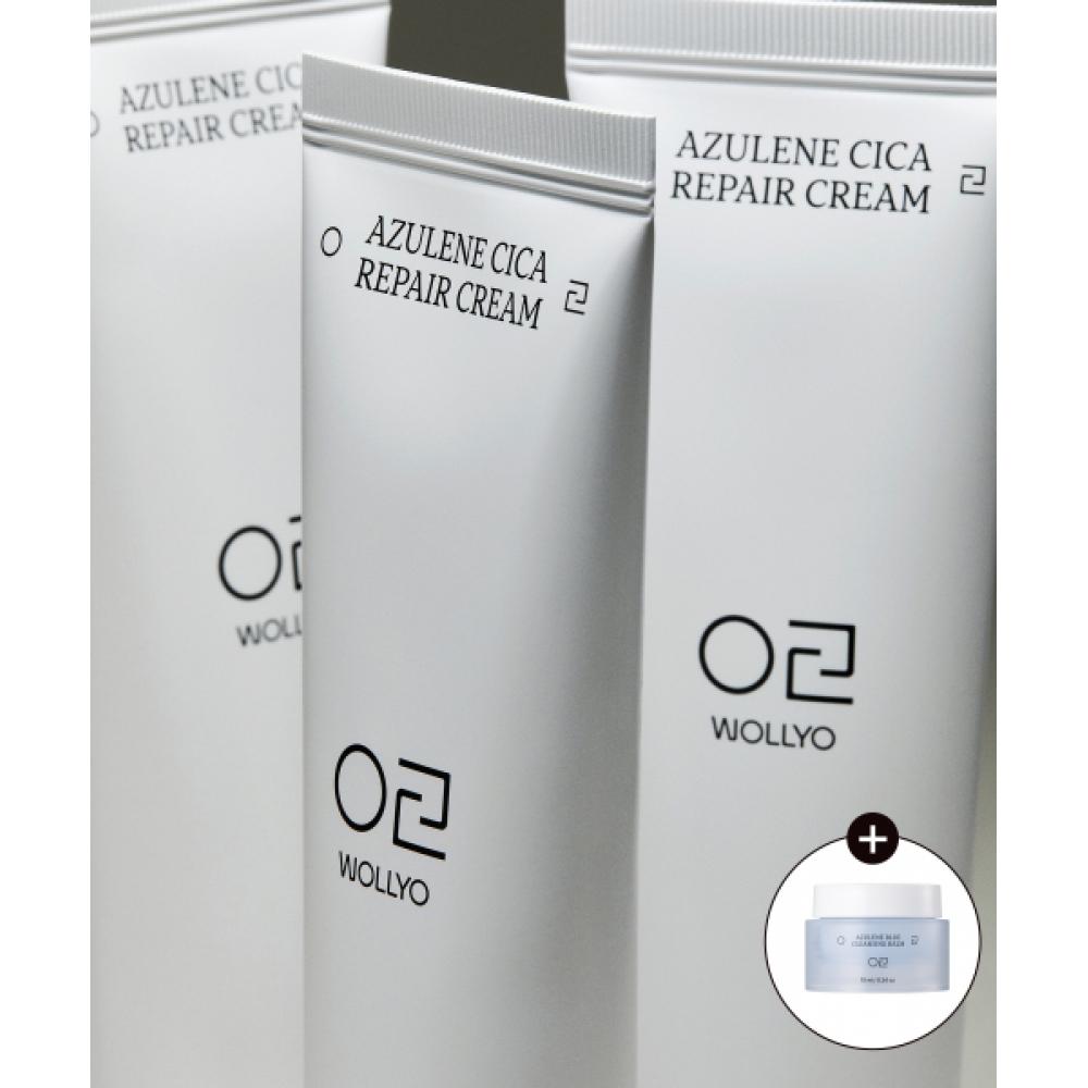 Wollyo [2pack] Azulene Cica Trail Cream 55g X 2  + Free Mini Cleansing Balm Azulensica Trail Cream 55g (2 pcs)