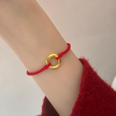 Bransoletka Ping An Buckle Hand Rope damska prosta ręcznie tkana okrągła czerwona lina