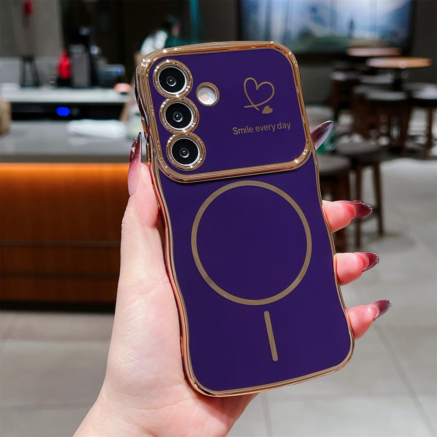 

For Samsung Galaxy A16 5G/A16 4G Magnetic Case Electroplating Wave Edge TPU Phone Cover Heart Pattern B