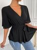 European & American Hot Selling Solid Color Elastic Waist Flare Sleeve Women's Summer Top