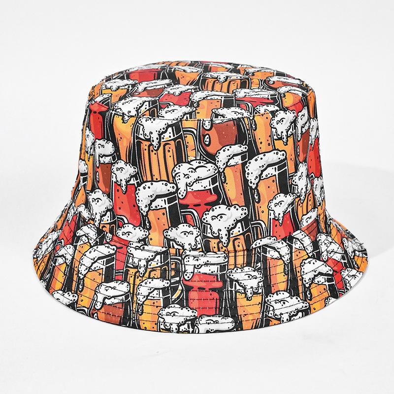 Klasyczny dwustronny kapelusz bucket modny graffiti wiosna i lato nowy retro daszek przeciwsłoneczny