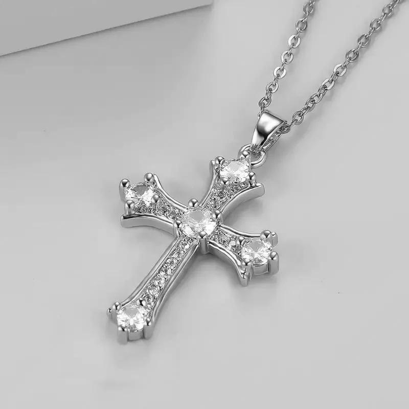 CAOSHI Fashion Lady Cross Pendant Necklace with Brilliant Zirconia Stylish Jewelry for Daily Life Trendy Women Party Accessories