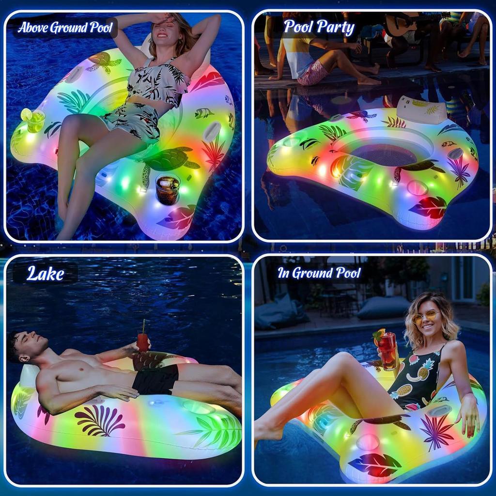 LED Lights Inflatable Floating Swimming Mattress Inflatable Pool Floats Pool Party Lounge Bed Pool Floaties Lounger Floats Raft