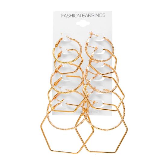 6 Pairs/Set Rock Style Exaggerated Earrings Geometric Shape Hoop Earrings Piercing