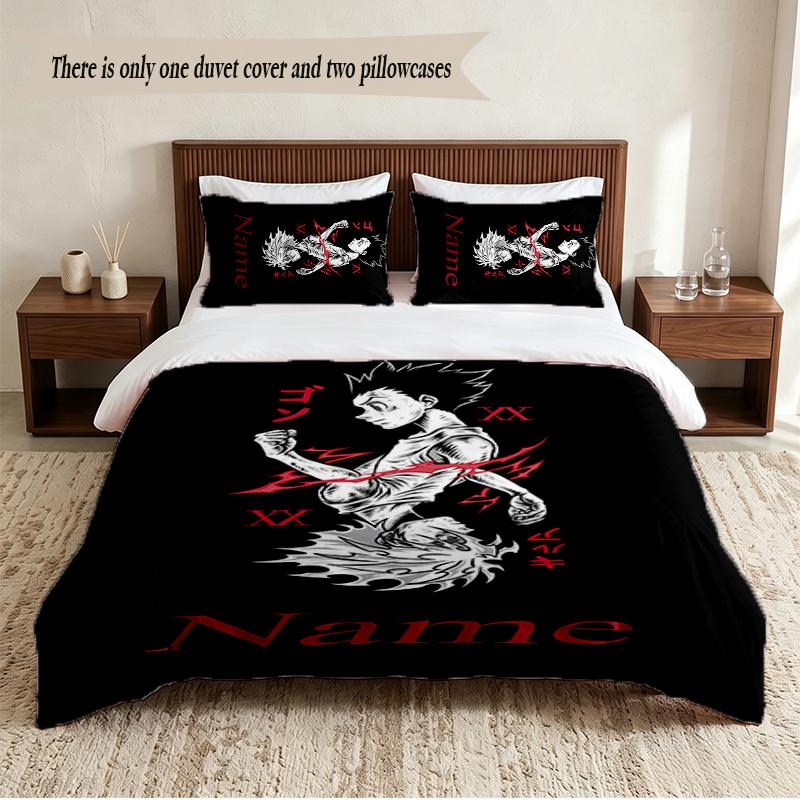 Hunter × Hunter Personalized Custom Name 3‑Piece Bedding Set Soft Duvet Cover Set For Bedroom Home Decor