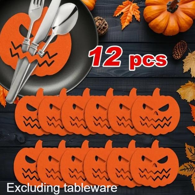 Halloween Schwarze Fledermaus Tischsets, Messer- und Gabelhalter, Süßigkeiten-Clips, Geeignet für verschiedene Anlässe einschließlich Zuhause, Küche, Hotel